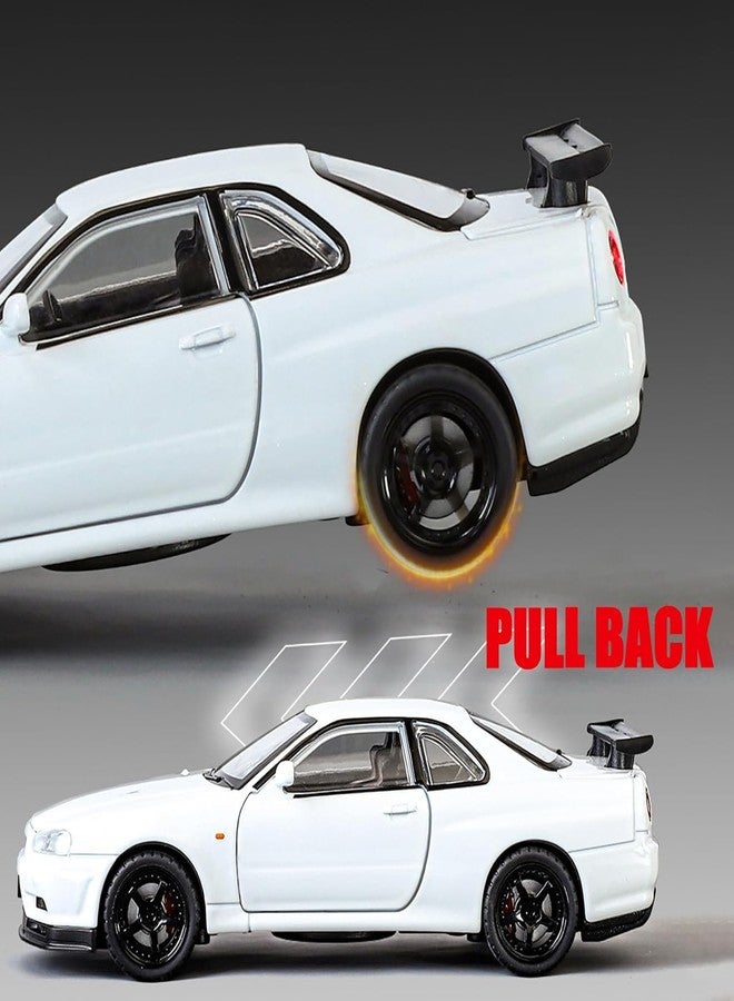 بلس بوينت سيارة سكايلاين جي تي آر-آر 34 بي. ووكر الرياضية من بلس بوينت، مصنوعة من المعدن المصبوب، بمقياس 1:32، نموذج محاكاة، مصنوعة من سبيكة معدنية، تعمل بالسحب للخلف، لعبة للأطفال مع أبواب قابلة للفتح وإضاءة وموسيقى، لعبة مناسبة للأطفال والكبار - Image 5